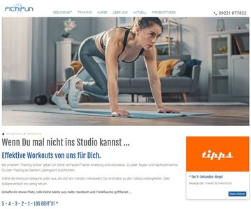 Screenshot der Webseite des Fitnessstudios fit'n fun Kulmbach